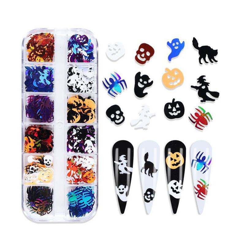 12 grades de lantejoulas de unhas fantasma de caveira 3D
