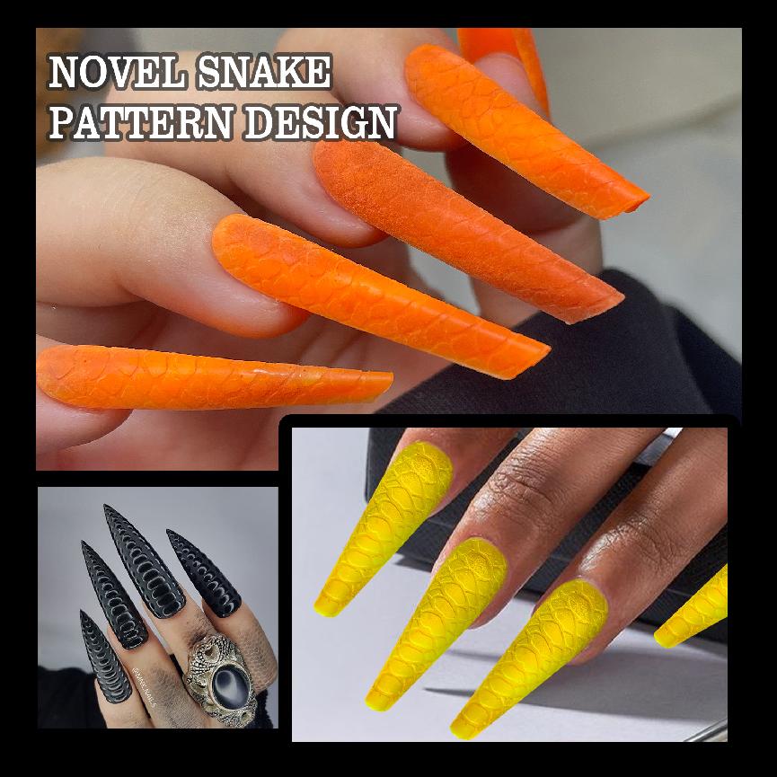 Lançamento de novo produto: Formulários de extensão de unhas com padrão de cobra 10 em 1, 120 unidades