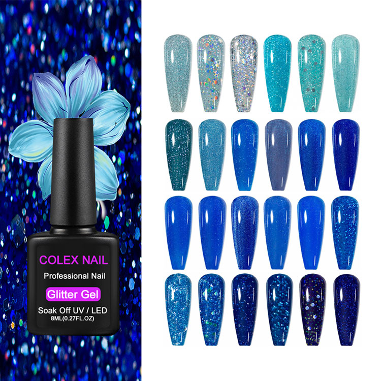 8 ml de gel de gel de glitter azul