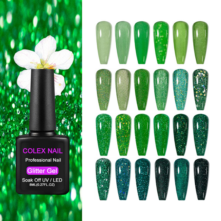 8 ml de gel de gel verde glitter
