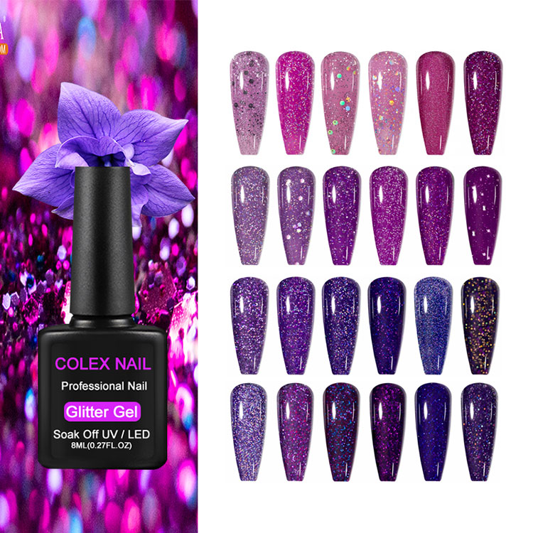 8 ml de gel de gel de glitter roxo