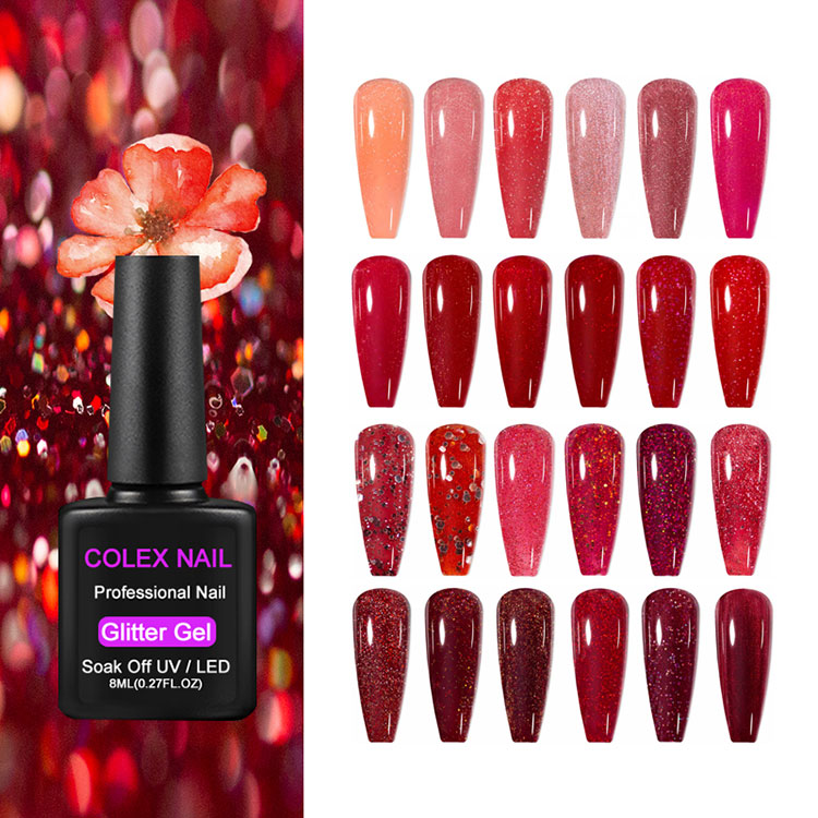 Presente polonês de gel de glitter vermelho de 8 ml