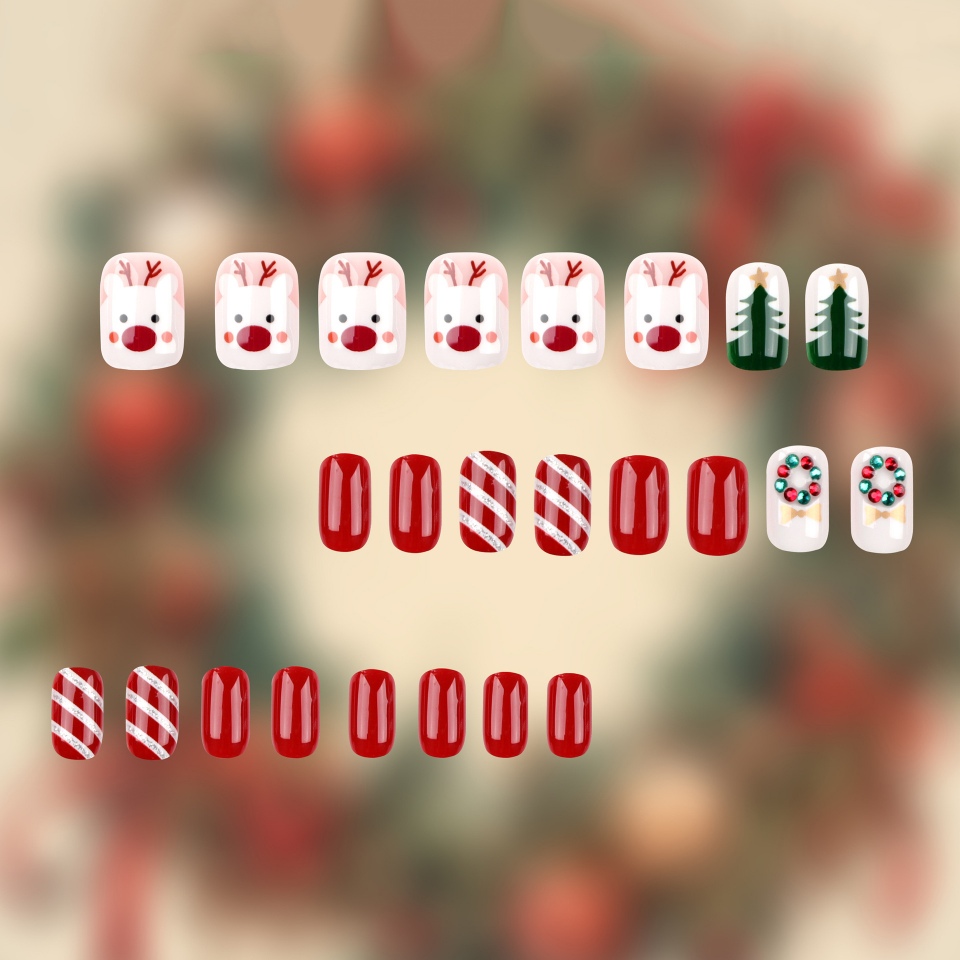 Conjunto de unhas postiças de Natal