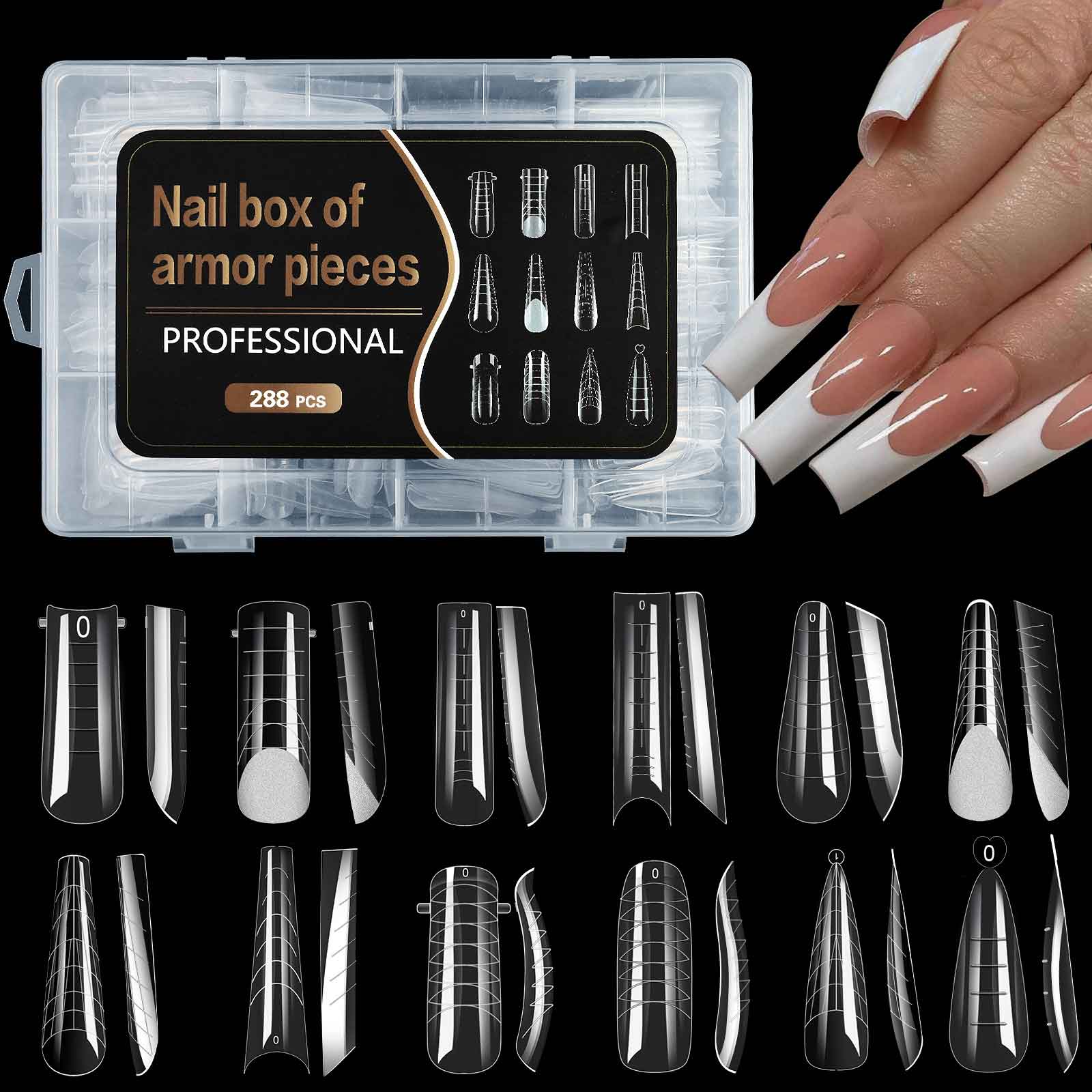 Formas de unhas duplas pontas de unhas 12 formas 288pcs para gel de unha poli