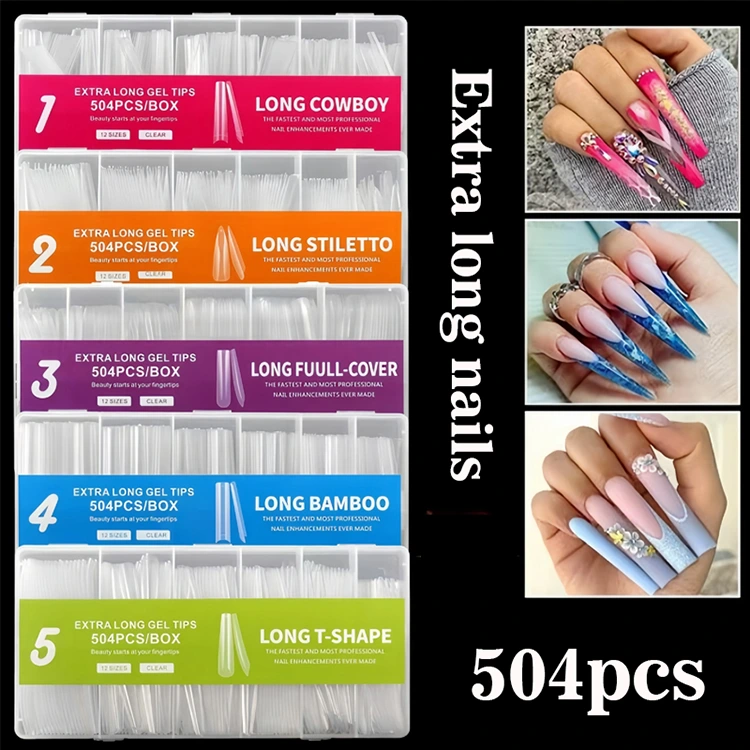 Dicas de gel extra longas - 504pcs