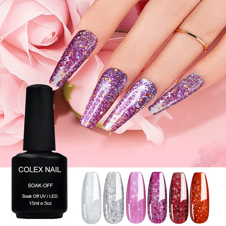 Alto brilho colorido em gel glitter polonês
