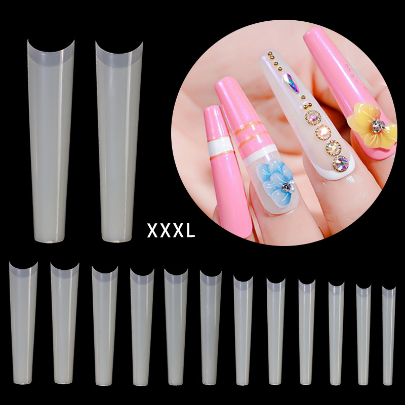 Dicas longas e transparentes para unhas de caixão