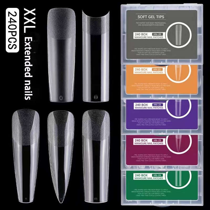 Pontas de unhas de gel macio com cobertura longa e completa