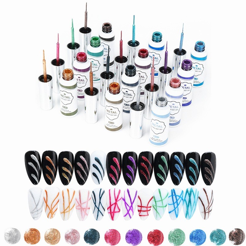 Conjunto de unhas de linear em gel metálico