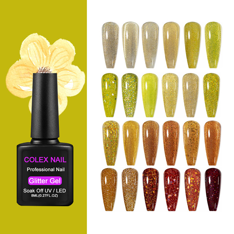 Conjunto de polimento de gel de glitter amarelo laranja