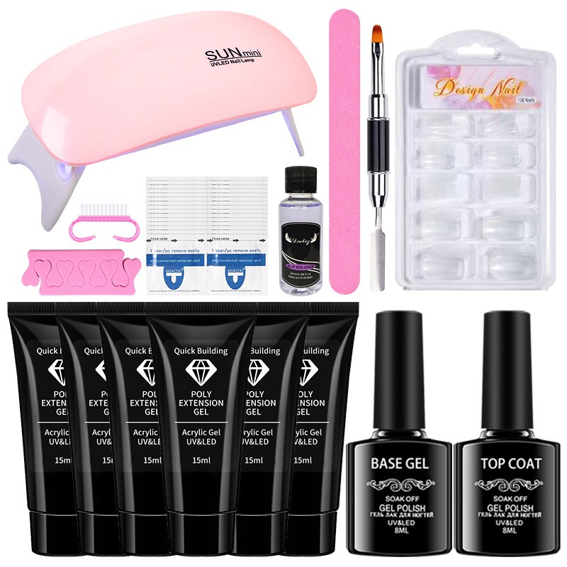 Kit de unhas de gel de extensão poli com mini lâmpada de unhas