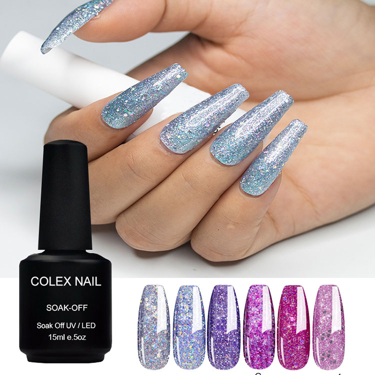 Polimento de gel de glitter prateado brilhante brilhante e brilhante