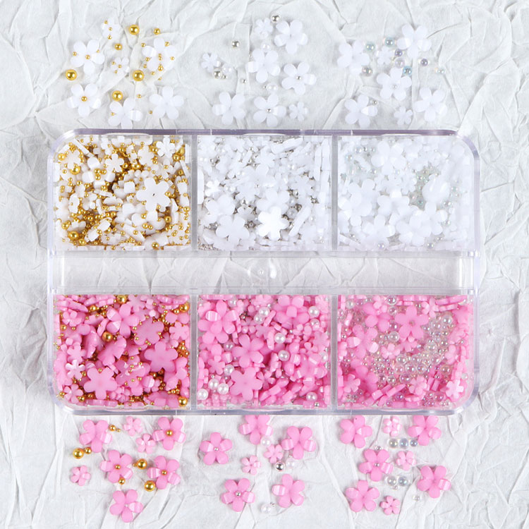 Primavera Nail Art Supplies Flor de Cerejeira com Pérolas Manicure DIY Decorações de Unhas